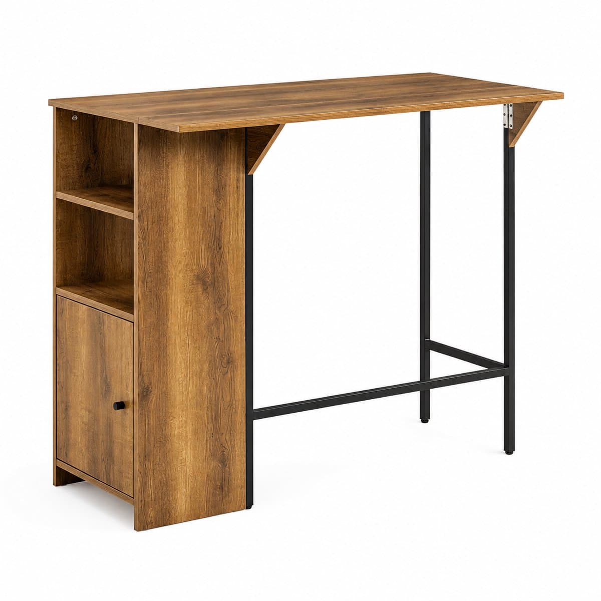 Nyoz bartafel - Hoge tafel - Barmeubel - Statafel - Uitschuifbaar tafelblad - Ruime opbergruimte - Draagvermogen 75 kg - Bruin