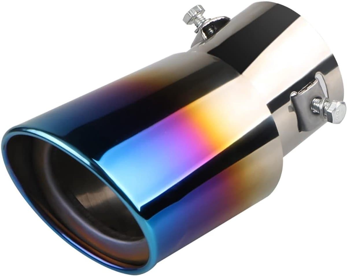 Polished RVS Uitlaatpijp Tip voor Auto, Verchroomde Muffler Trim, Geschikt voor Diverse Voertuigen met Gebogen Blauwe Afwerking