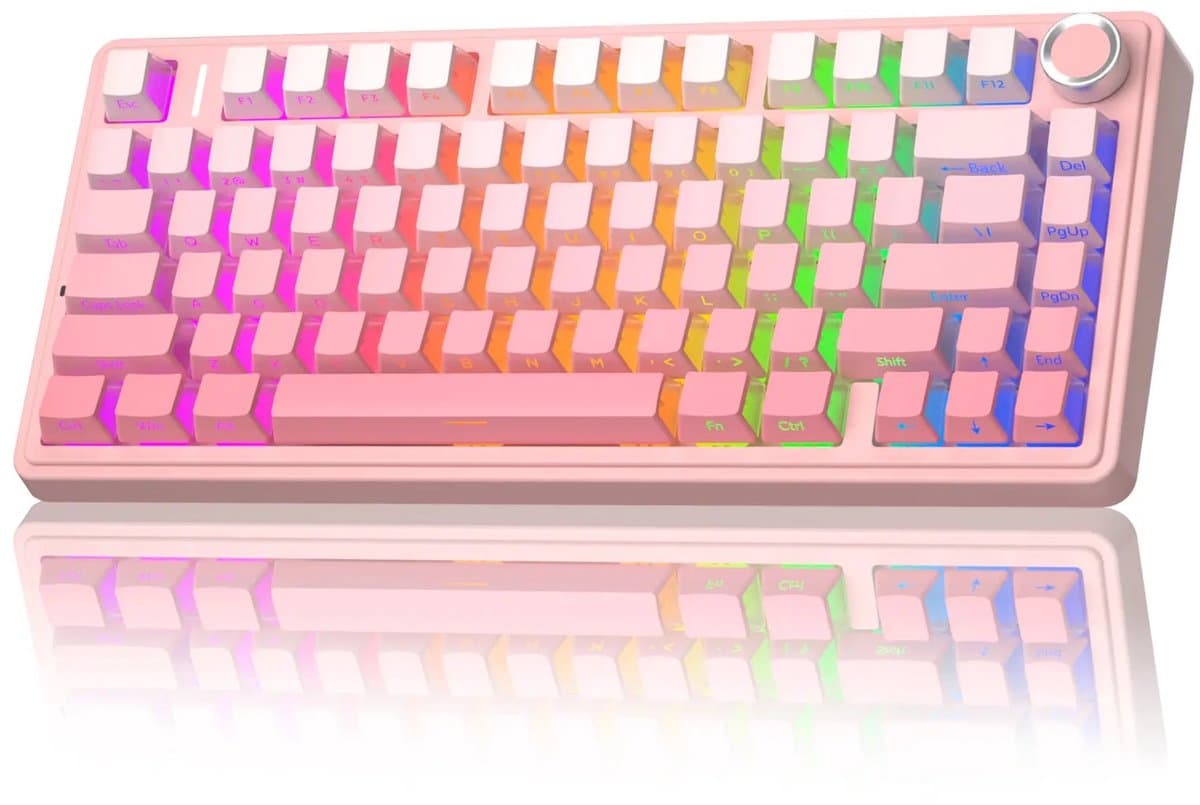 EPOMAKER x AULA F75 - Roze - Mechanisch Draadloos Toetsenbord - RGB - 75% - QWERTY - Gaming Keyboard - Reaper Switch