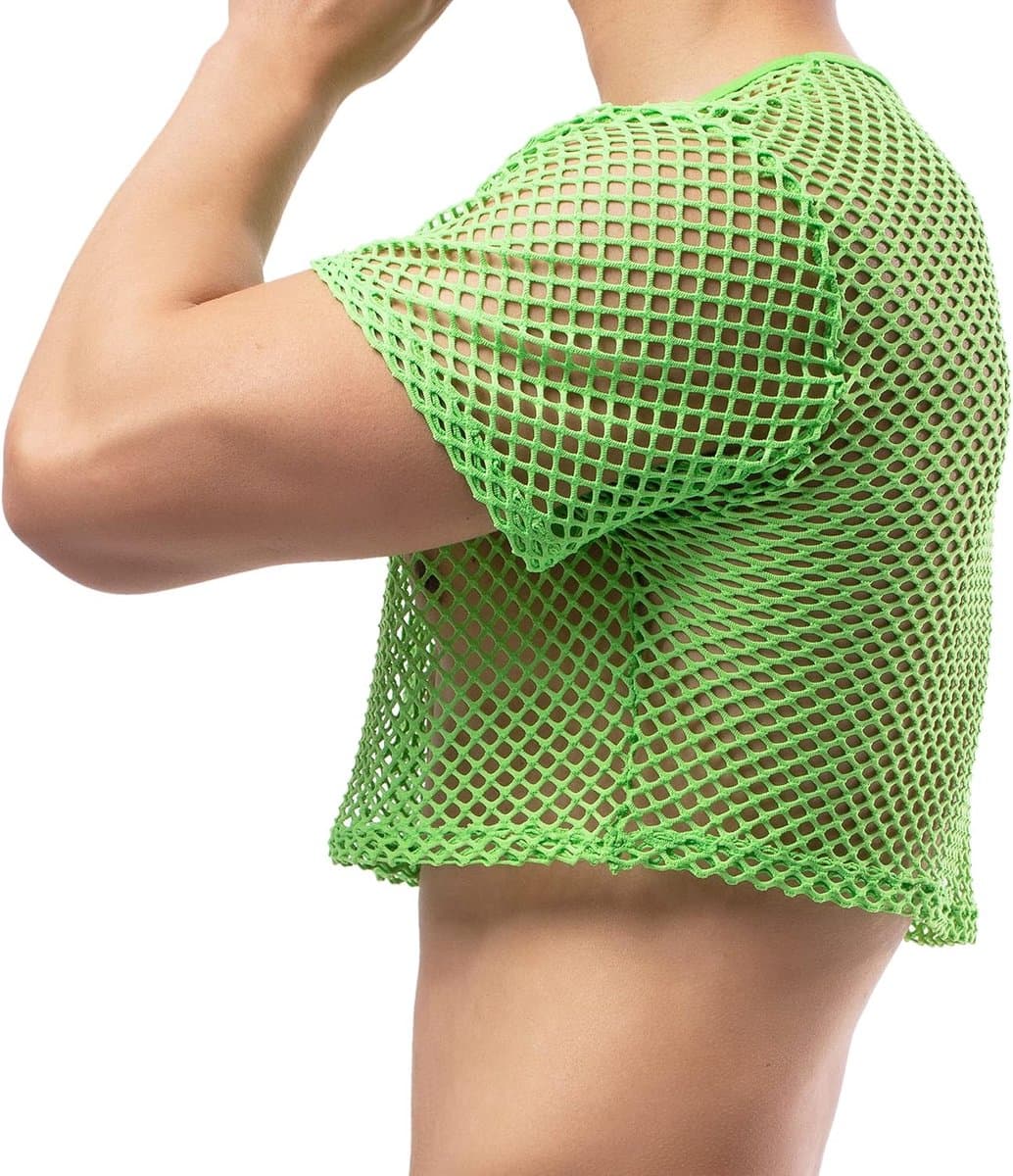 Heren sport onderhemden visnet crop top mesh doorschijnende gewassen halve tank tops nieuwigheid T-shirts ondershirts voor mannen