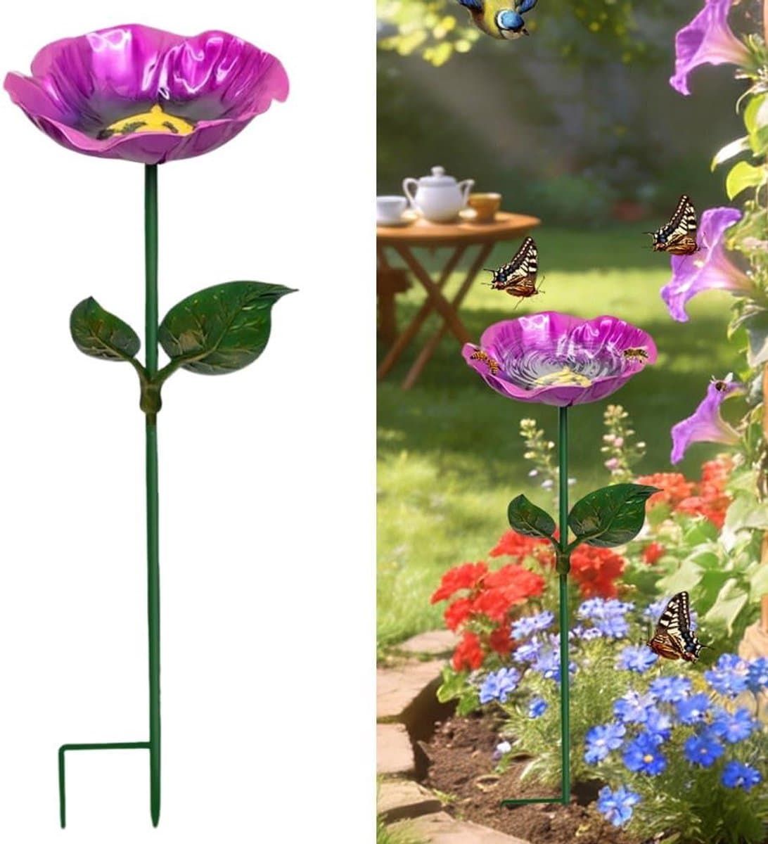Vogelbad Bloemen - Bijenbad Insecten - Tuin Decoratie - Afneembare Voet - 13 x 64 cm - Paars