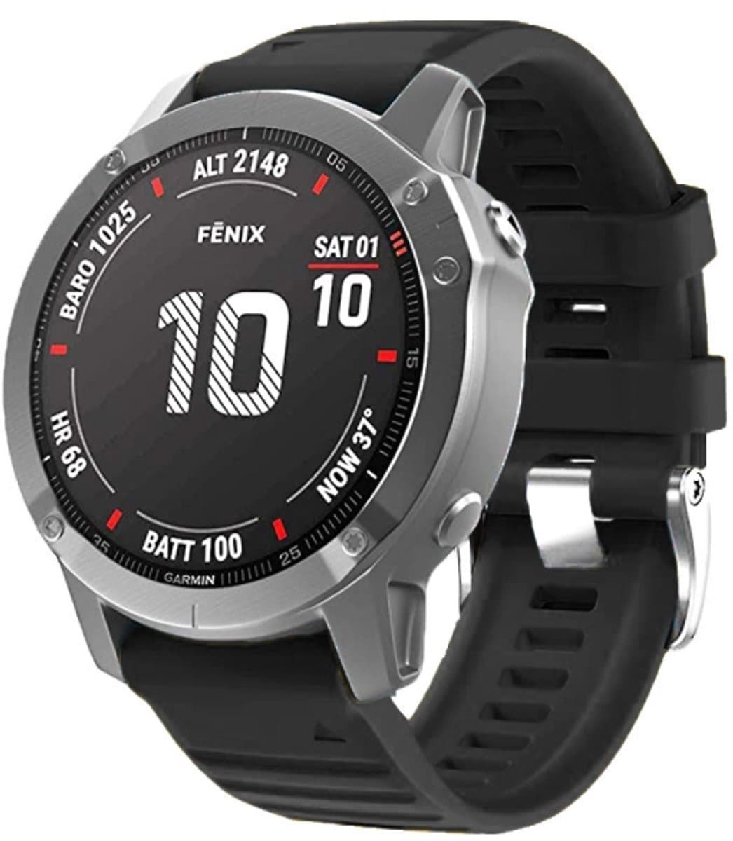 Voor Garmin Forerunner 965 / 955 / 945 / 935 schroef zilveren stalen gesp siliconen horlogeband (zwart)