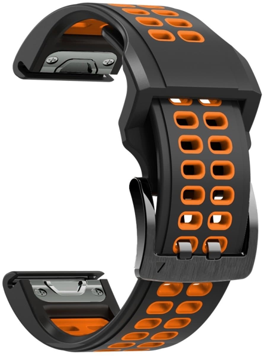 Voor Garmin Fenix 6 Snelle release dubbele rij siliconen horlogeband (zwart oranje)