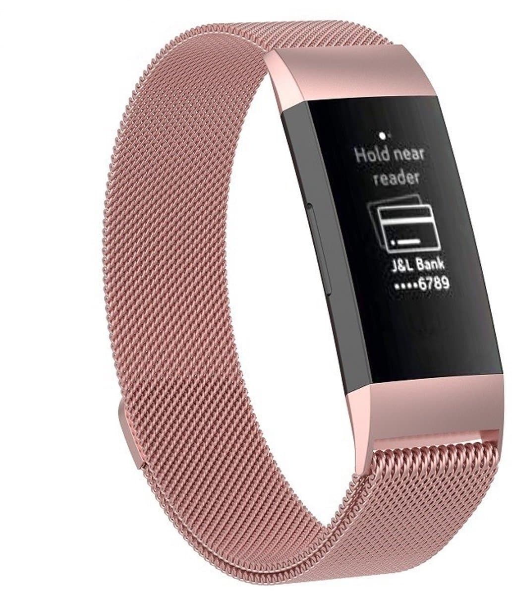 Roestvrijstalen magneetpolsband voor FITBIT Charge 3, maat: klein, 187x18 mm (roze)