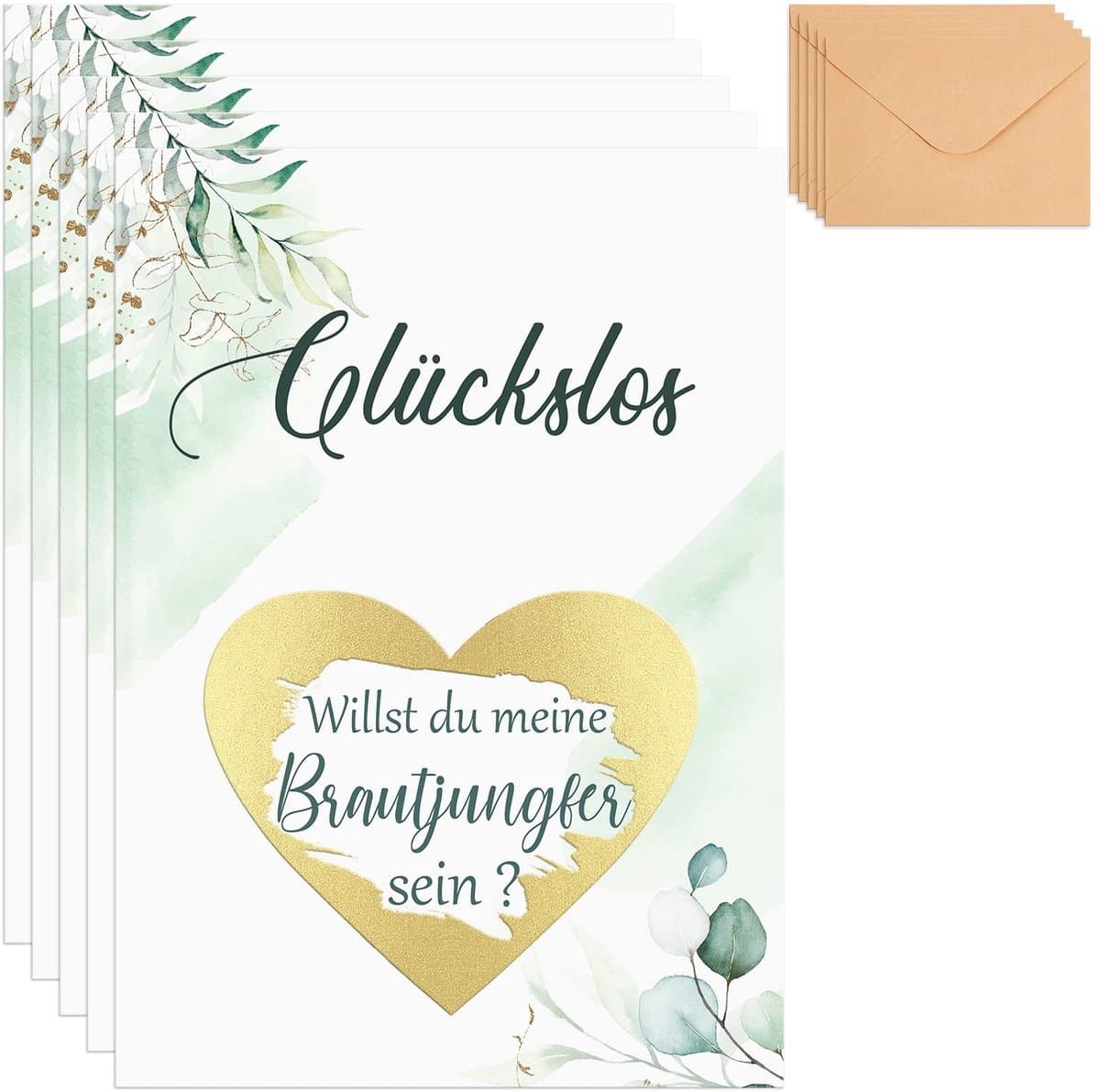 Dailygoods- Kraskaarten Bruidsmeisje Vragen - 5 Sets - Met Enveloppen - Botanisch Ontwerp - Bruiloft Geschenken - Gelukkige Accessoires - Uitnodigingskaarten