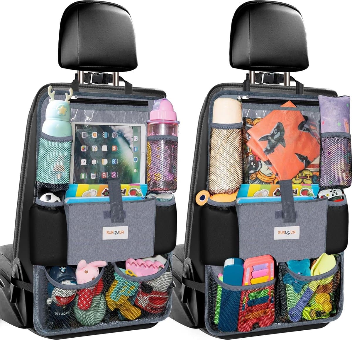 Autostoelorganizer - 4e generatie verbeterde auto-achterbank voor een tablet tot 11 inch, 8 vakken, opbergruimte voor kinderspeelgoed, waterdichte achterbankbeschermer voor kinderen
