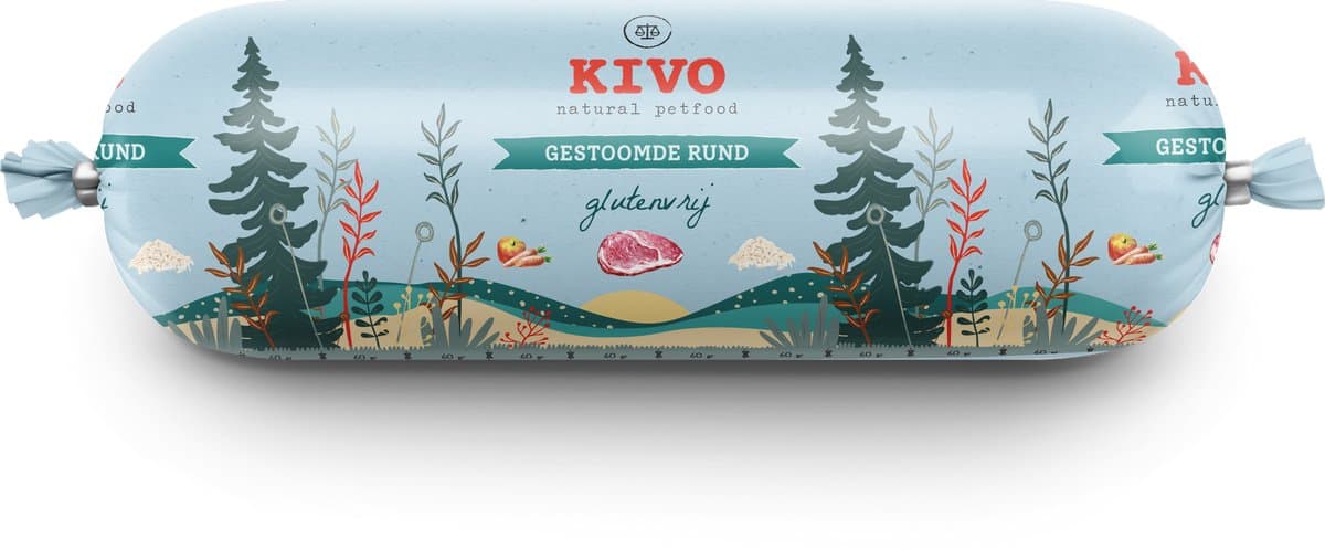Kivo Petfood Houdbare Worst 12 x 600 gram Rund- Zacht gestoomd vlees - Glutenvrij zonder andere fratsen