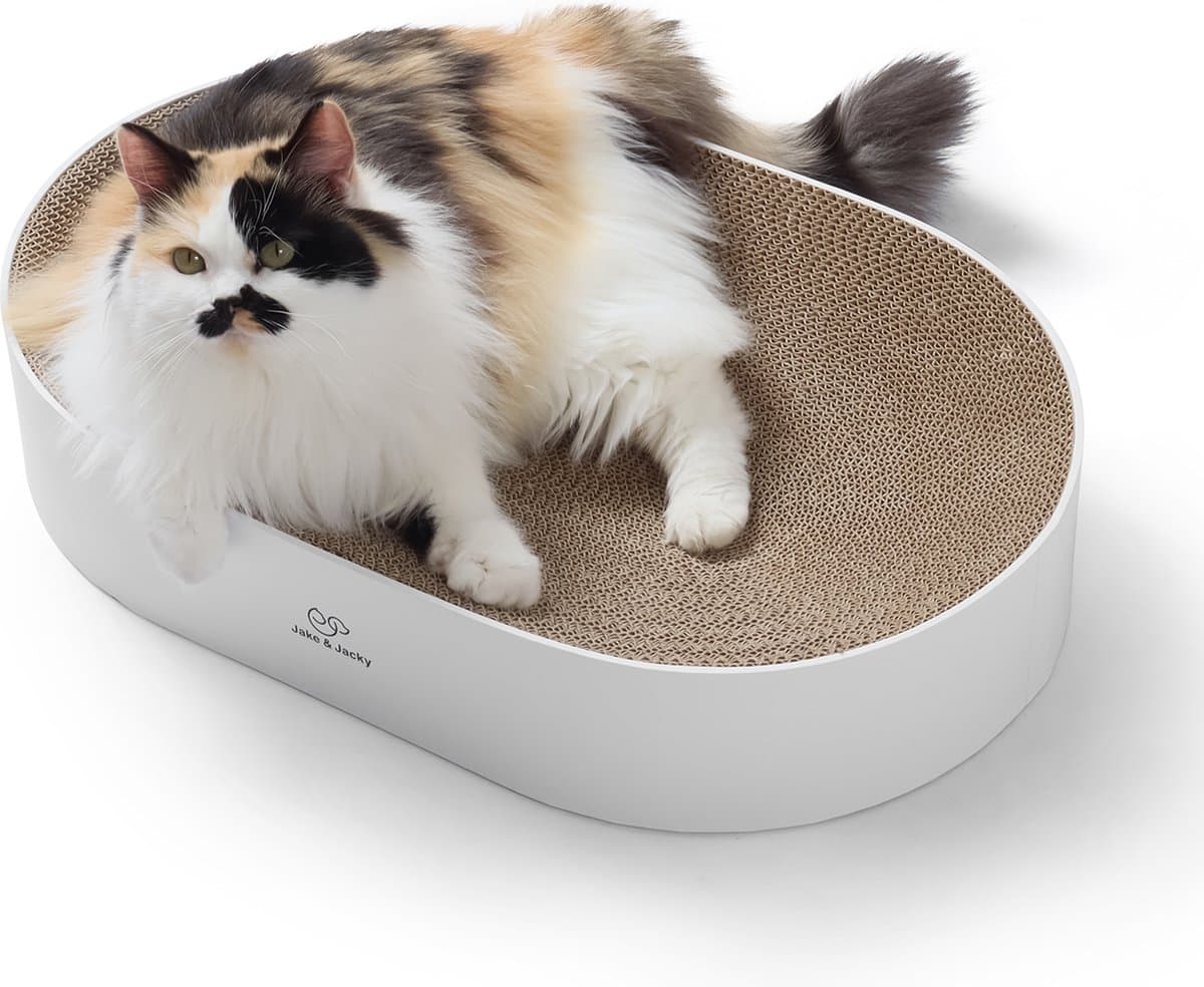 Jake and Jacky Krabkarton voor Katten - Krabpaal Karton - Krabplank - Krabmand - Krabmeubel - Kartonnen Krabmat - Kattenmand - Kattenbed - 55x35x10cm