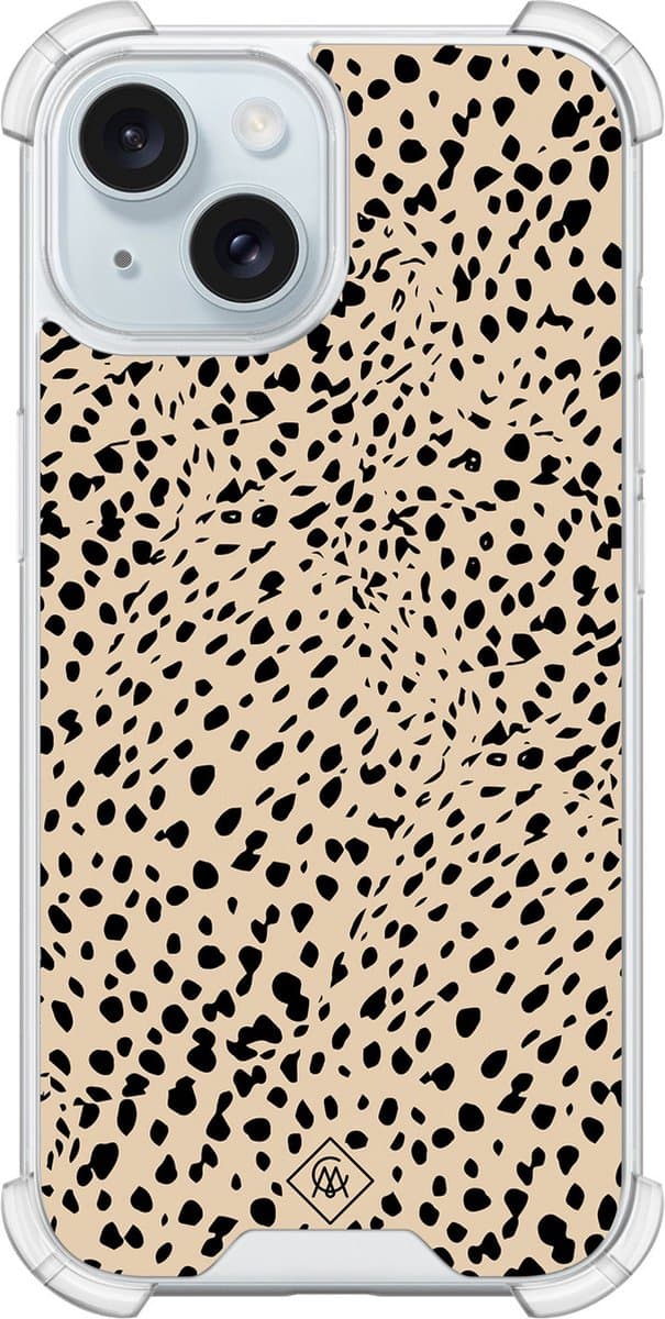 Casimoda® hoesje - Geschikt voor iPhone 14 - Stippen bruin abstract - Shockproof case - Extra sterk - Siliconen/TPU - Bruin/beige, Transparant