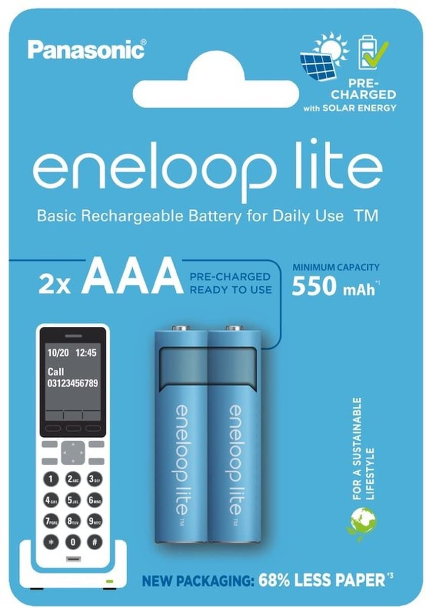 Oplaadbare AAA batterijen 550 mAh 2 stuks DECT - Eneloop Lite