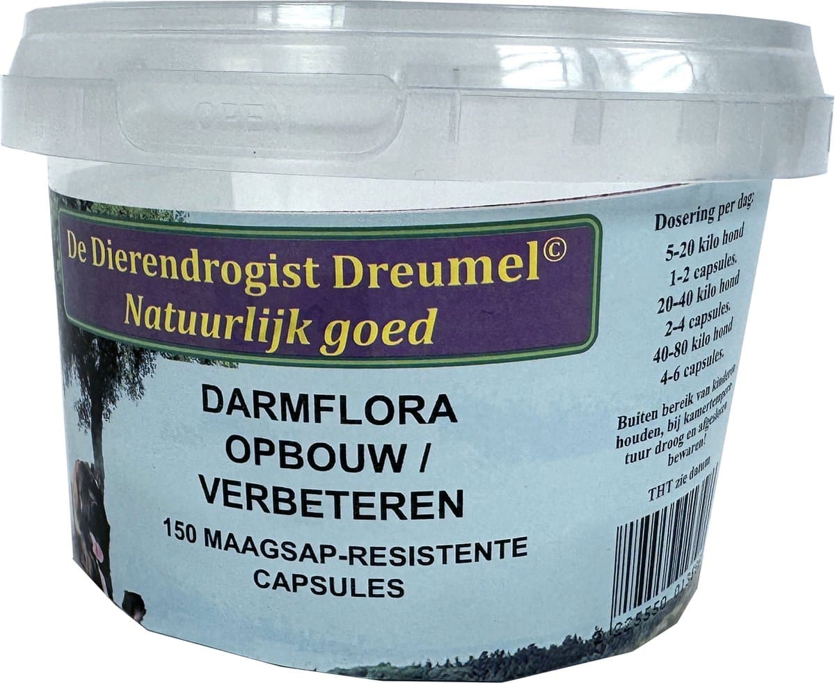 Dierendrogist Darmflora Capsules 150st - Maagsap-resistent - Probiotica en Prebiotica voor Honden