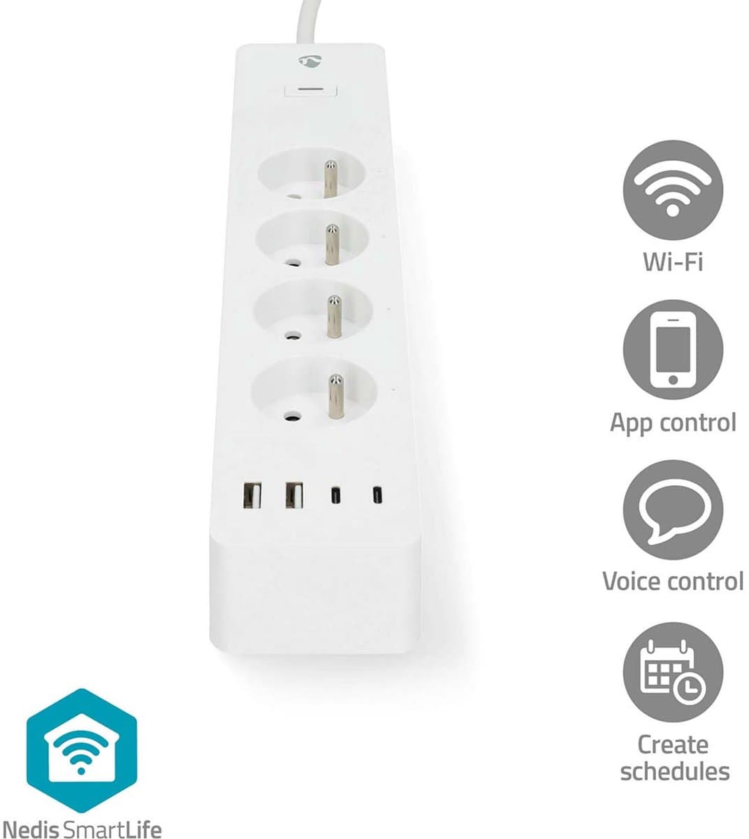 Nedis SmartLife Stekkerdoos – Energiezuinig – WiFi – 4 voudig – USB – 2m - Vaderdag Cadeau