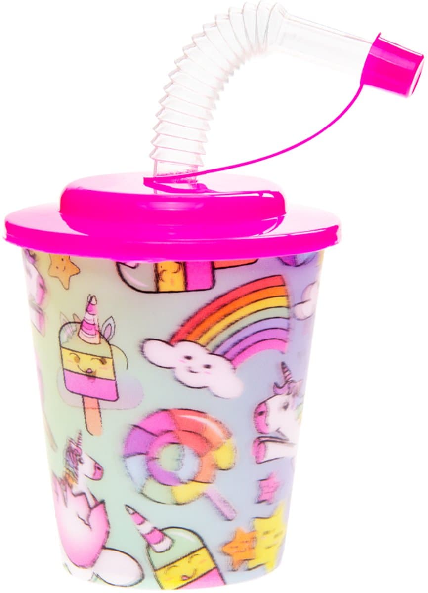 Duckiez 3D Beker Met Rietje En Deksel Eenhoorn - 12 stuks