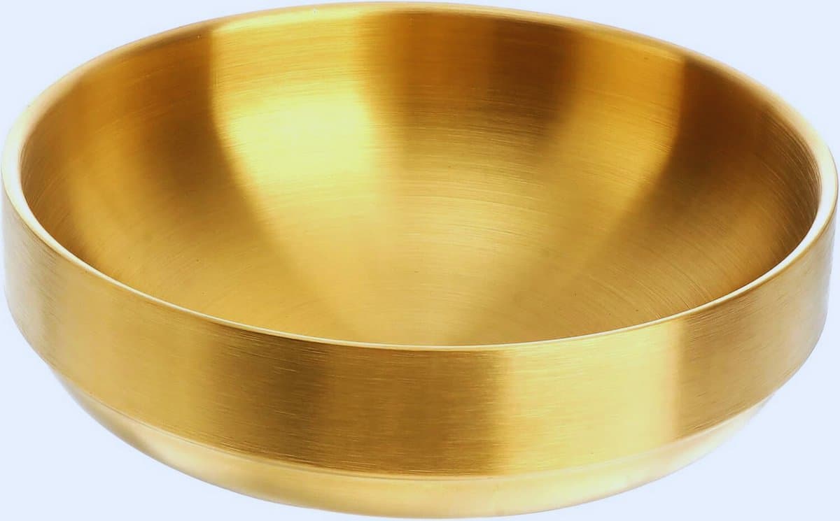 Luxe Gouden RVS Dubbele Wand Kom – 19 Cm Soepkom / Noedelkom / Bibimbap Kom – Isolerende Dikke Kom