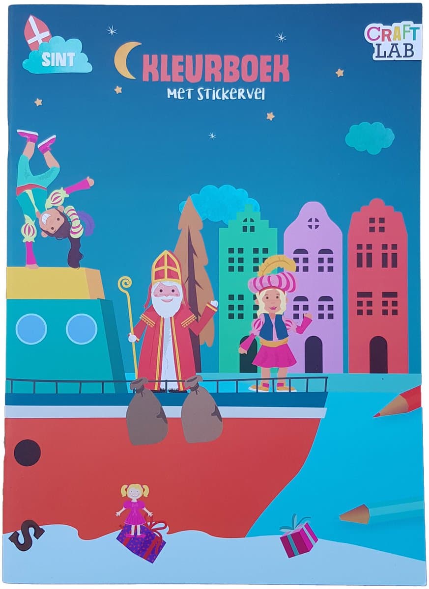 Sinterklaas Kleurboek met Stickers - Sint en PIeten kleuren spelletjesboek - activiteitenboek