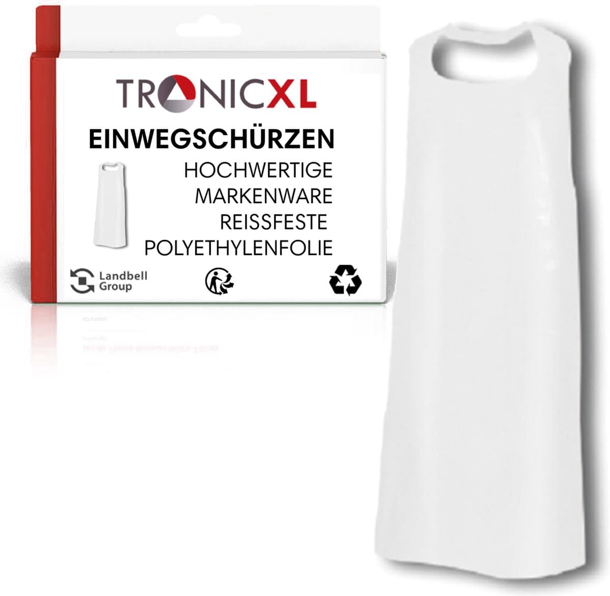 TronicXL 50 stuks Wegwerpschorten Wit – 130x76 cm - hygiënische bescherming voor slagers, keuken, laboratorium, bistro - One-size - plastic schort