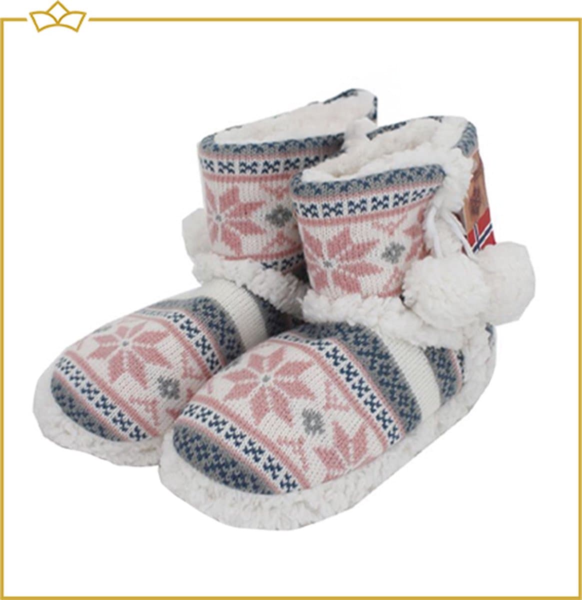 ATTREZZO® Pantoffels Kinderen - Noors motief - Maat 31/32 - Roze - Heerlijk warm!