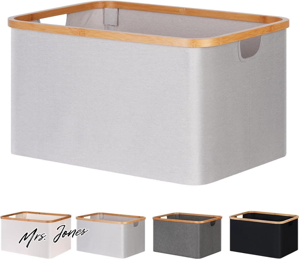 Mrs. Jones Opvouwbare wasmand bamboestof opvouwbare opbergmand opbergmand wasmand wasmand voor slaapkamer-badkamer 60 liter lichtgrijs. .