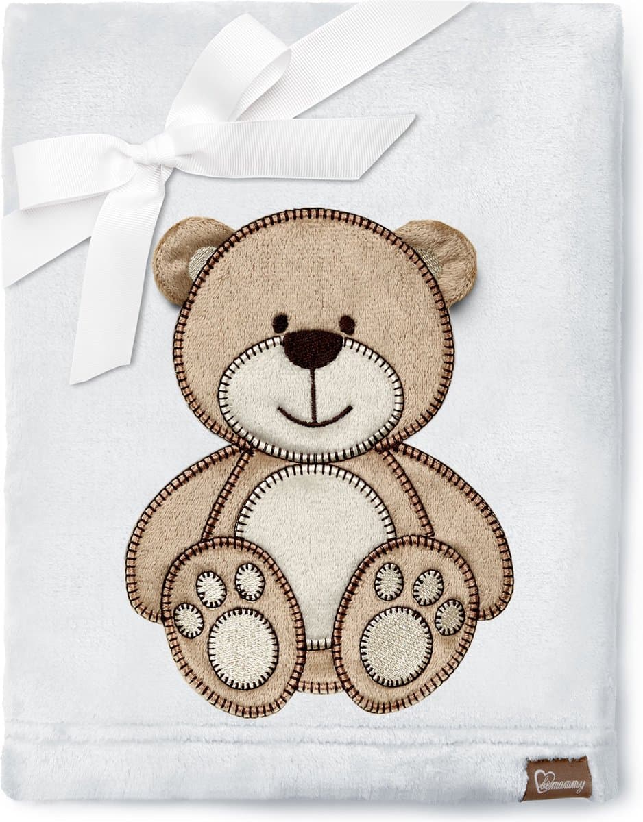 Be Mammy Babydeken - Dekbed - Kinderdeken - Wiegdeken - Dekentje Baby - 76 x 102 cm - Licht grijs - beer - BE-BE20-168-BBL