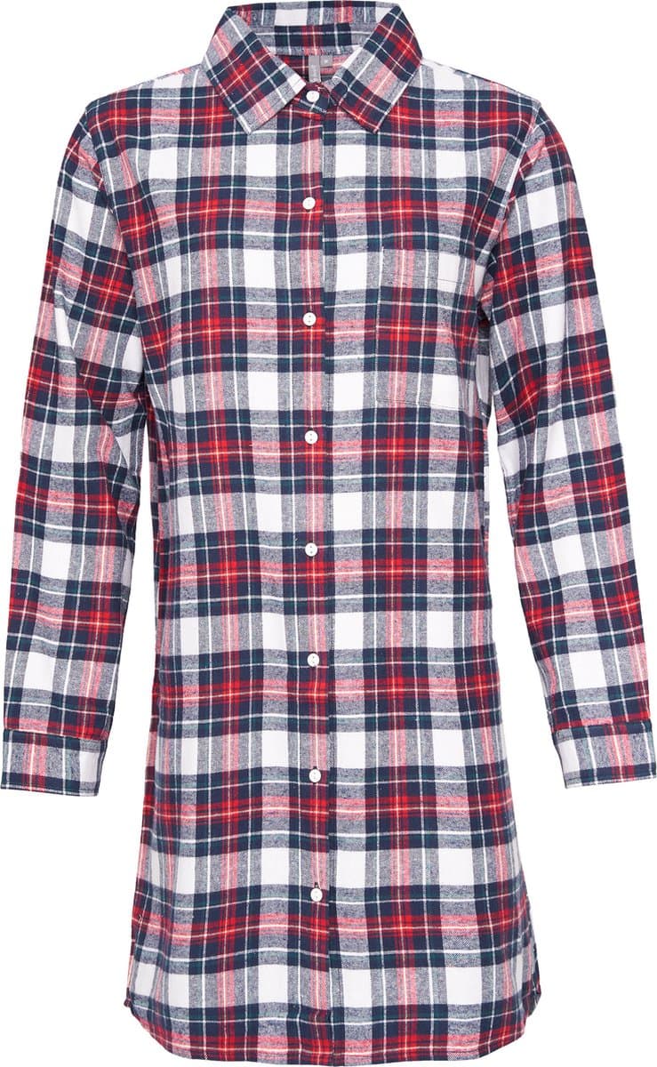 By Louise Dames Pyjama Nachthemd Lang Flanel Geruit Rood/Blauw - Maat XL