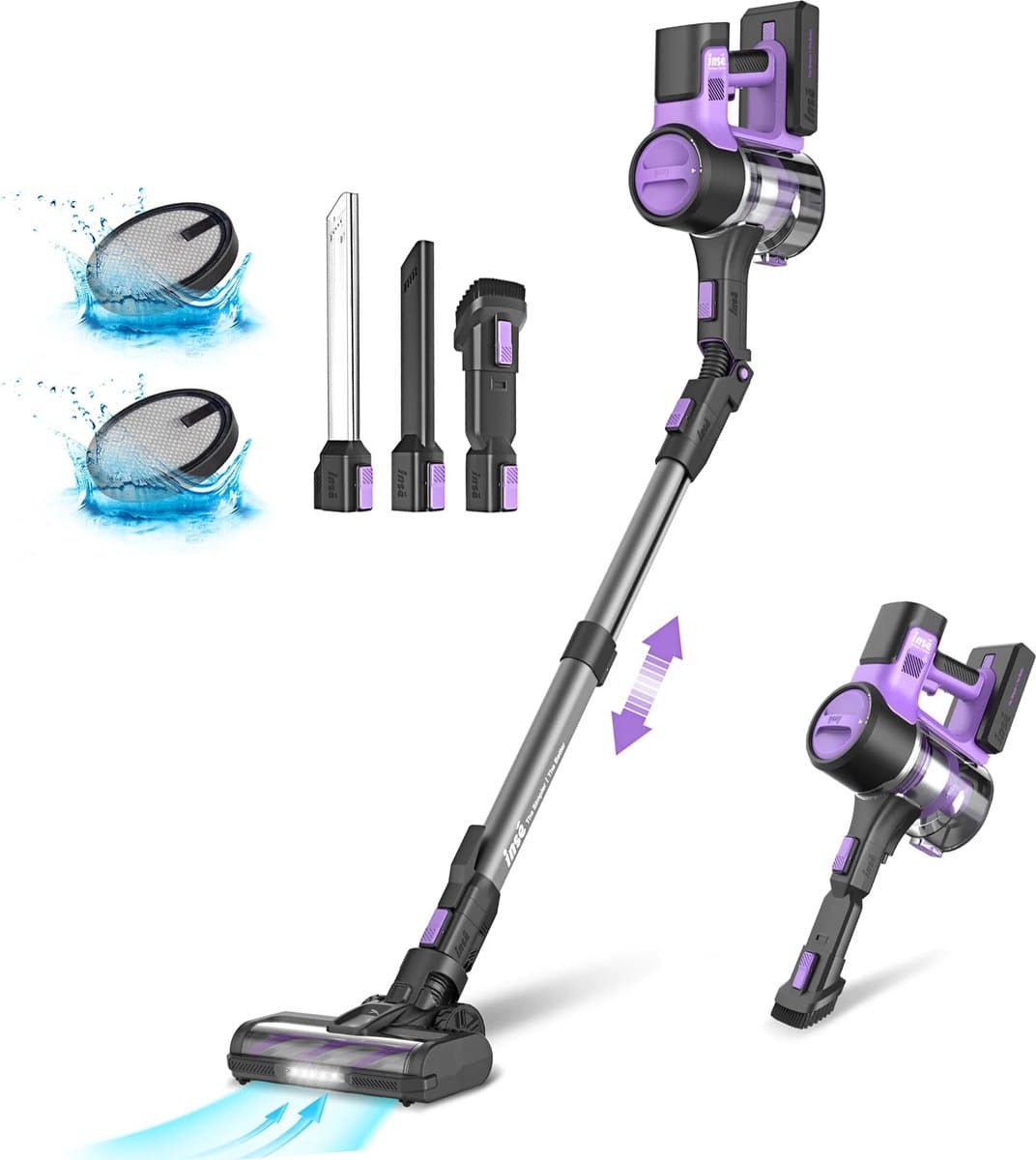 MyGroot -9-in 1 Steelstofzuiger - Stofzuiger Draadloos - Stofzuiger zonder zak - 3200mAh 65 Minuten - 1.8L Dual-Cup - 8 Traps - Inklapbare Steel - 270° - Licht Vloerborstel