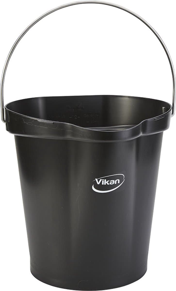 Vikan Emmer 56869 - 12 Liter - Zwart - Stevige Emmer - Chemicaliën bestendig - Maximaal 100°C - Geschikt voor Voedselverwerking en Schoonmaakwerkzaamheden