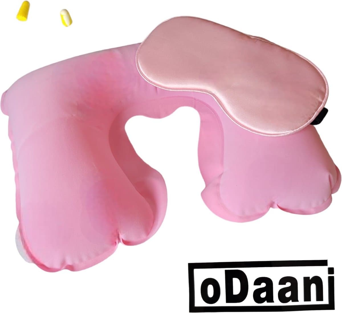 Reisset vliegtuig - Satijnen slaapmasker - Nekkussen/reiskussen – oordopjes slapen - Licht roze - oDaani
