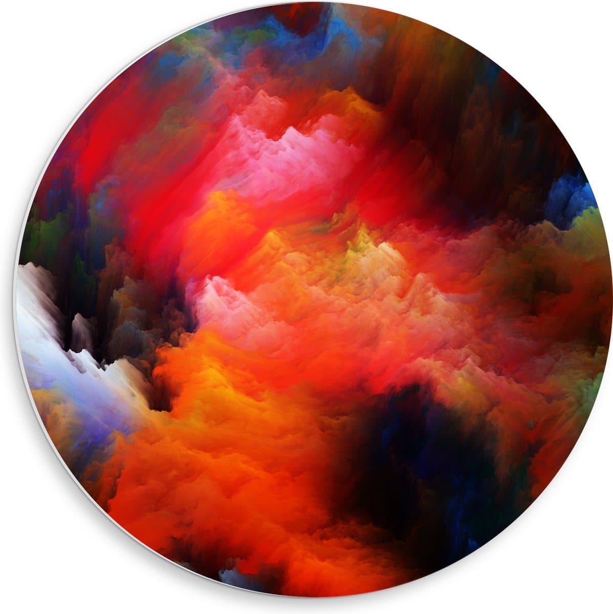PVC Schuimplaat Muurcirkel - Wolken van Verschillende Kleuren van de Regenboog - 50x50 cm Foto op Muurcirkel (met ophangsysteem)