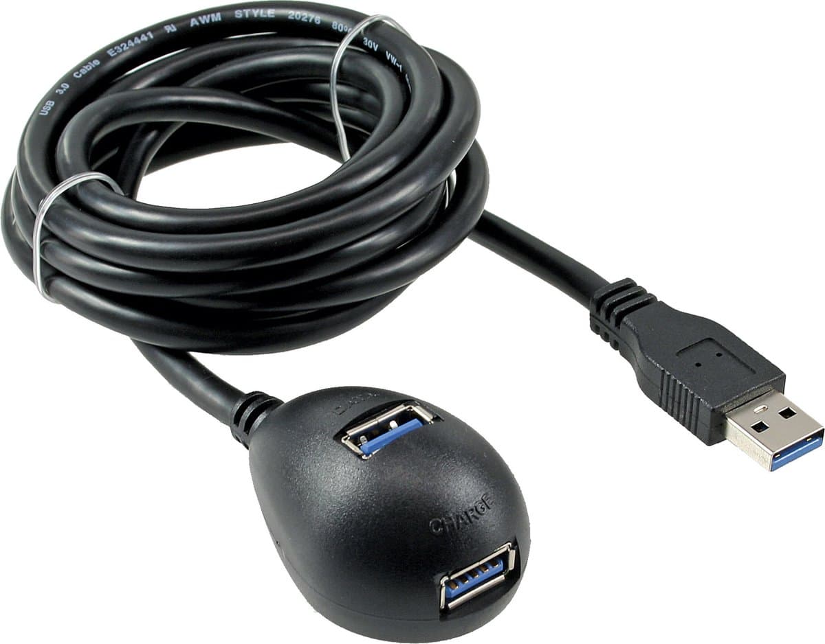 USB naar 2x USB docking kabel - USB3.0 - tot 0,9A / zwart - 3 meter
