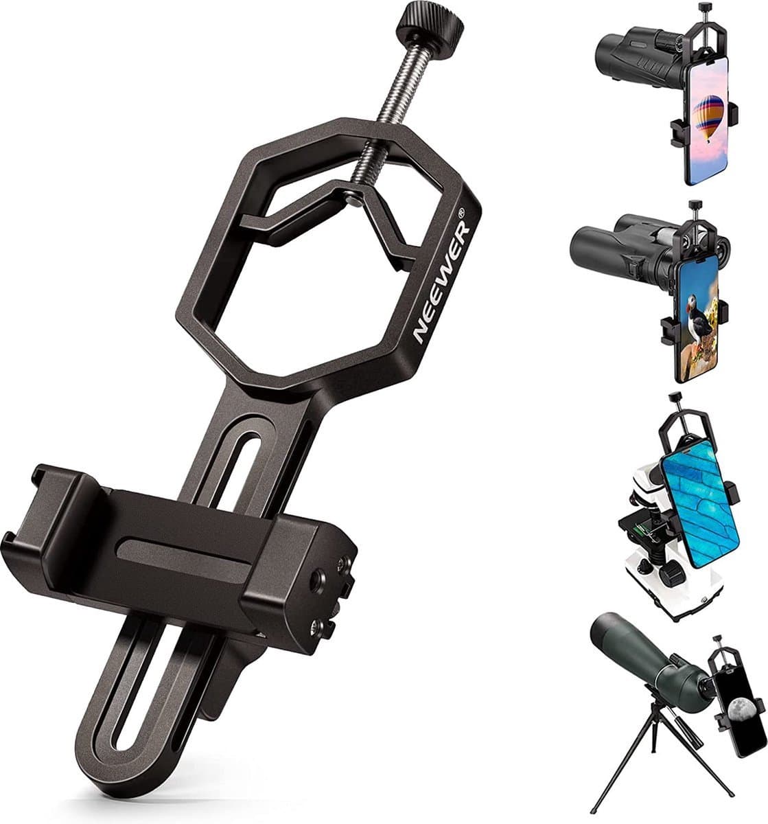 Universele Telefoonhouder voor Telescoop - 2.1"-3.5" Mobiele Telefoonhouder - Geschikt voor Verrekijker, Microscoop, Monoculair - Oculair Diameter 1.2"-2.5" - Metalen Bevestiging - X01NSK92