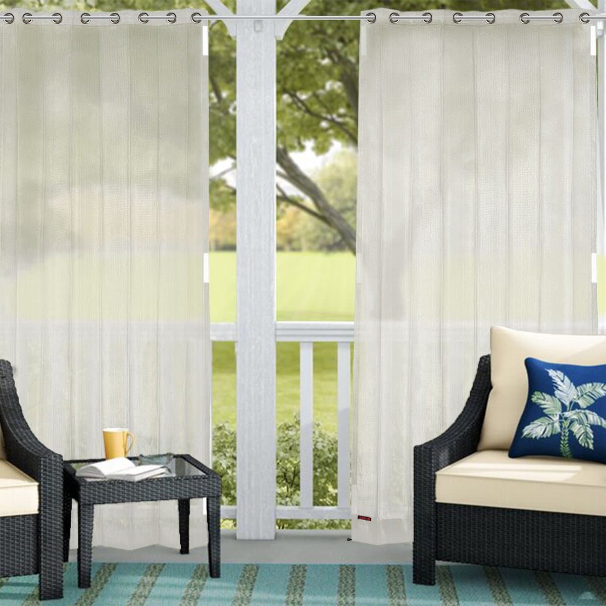 Shadow Comfort - Buitengordijn - arctic white met RVS ringen - 2 stuks van 2.20x1.37