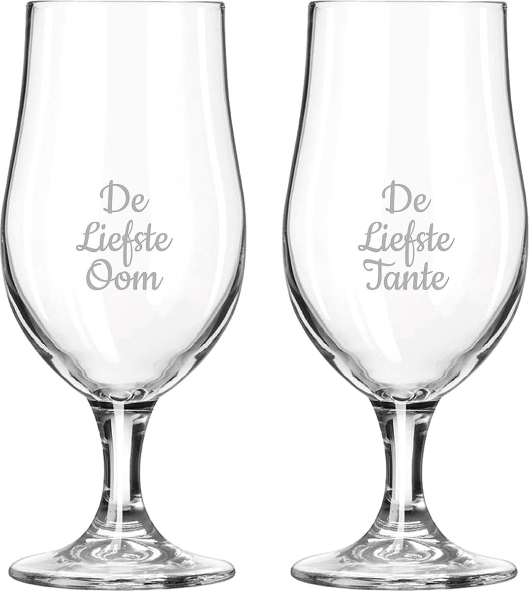 Gegraveerde bierglas op voet 49cl De Liefste Tante-De Liefste Oom