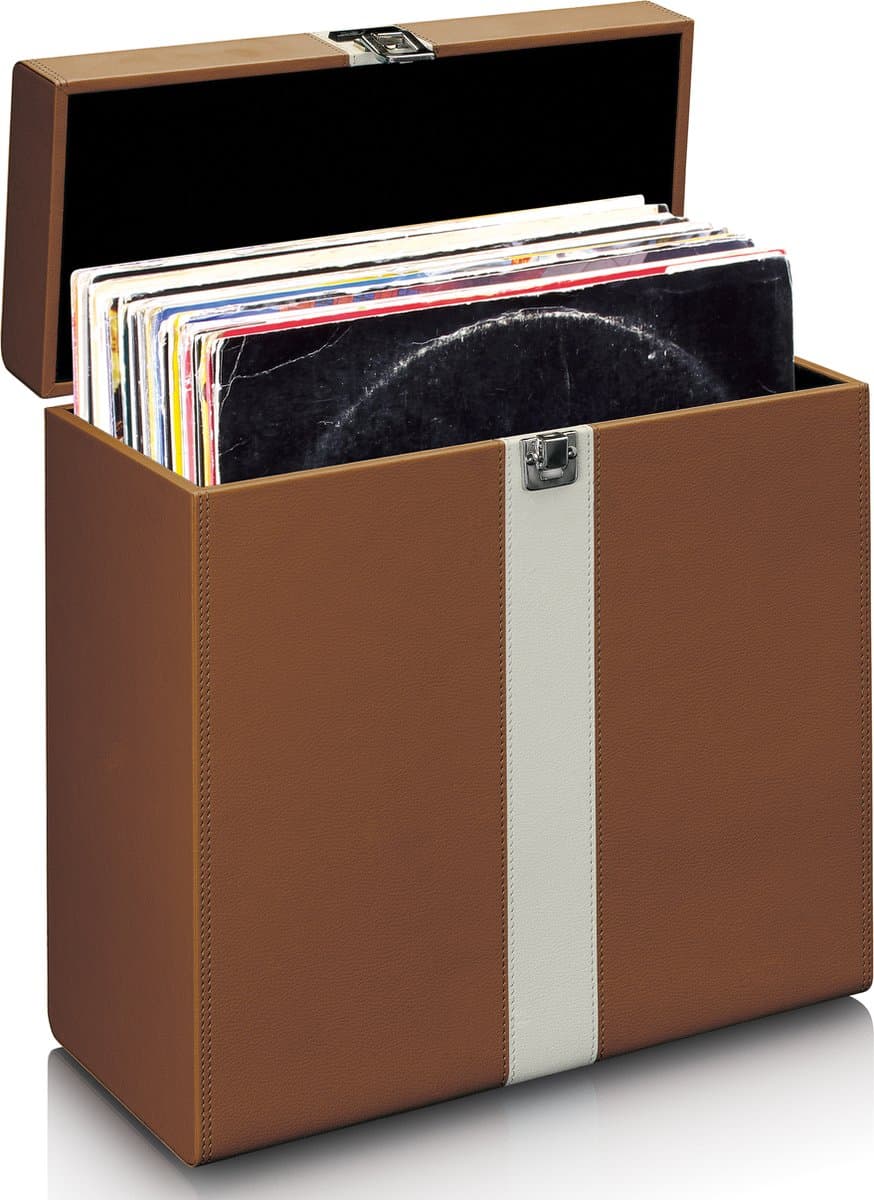 Lenco Platenkoffer - LP Opbergsysteem - Vinyl Houder voor ca. 30 platen - TTA-301BNWH - Bruin