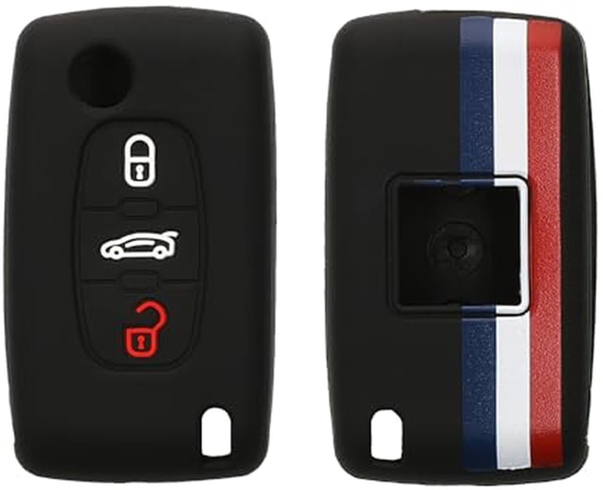 Auto Sleutelhoes Geschikt voor 3 Knops Sleutels van Peugeot en Citroen - Blauwe/Rode/Witte Sleutelhoes met Franse Strepen
