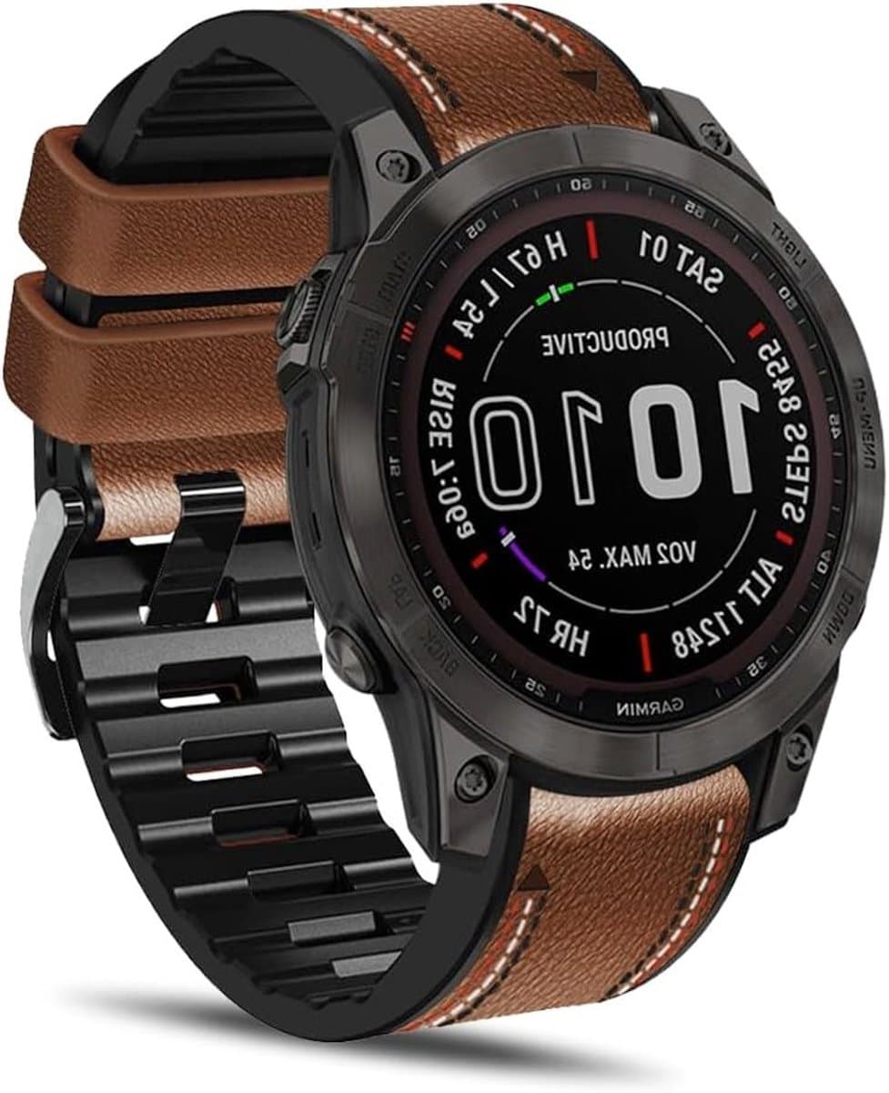 Stijlvolle 2-in-1 leren en siliconen polsband voor Garmin Fenix 8, Quatix 7 Pro en MARQ modellen, bruin 22mm