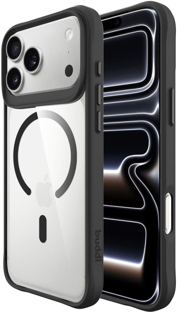Buddi Hybrid - Hoesje Geschikt voor Apple iPhone 17 Pro - Compatibel met MagSafe - Back Cover met Magneet - Magnetische Beschermhoes - Transparant Zwart