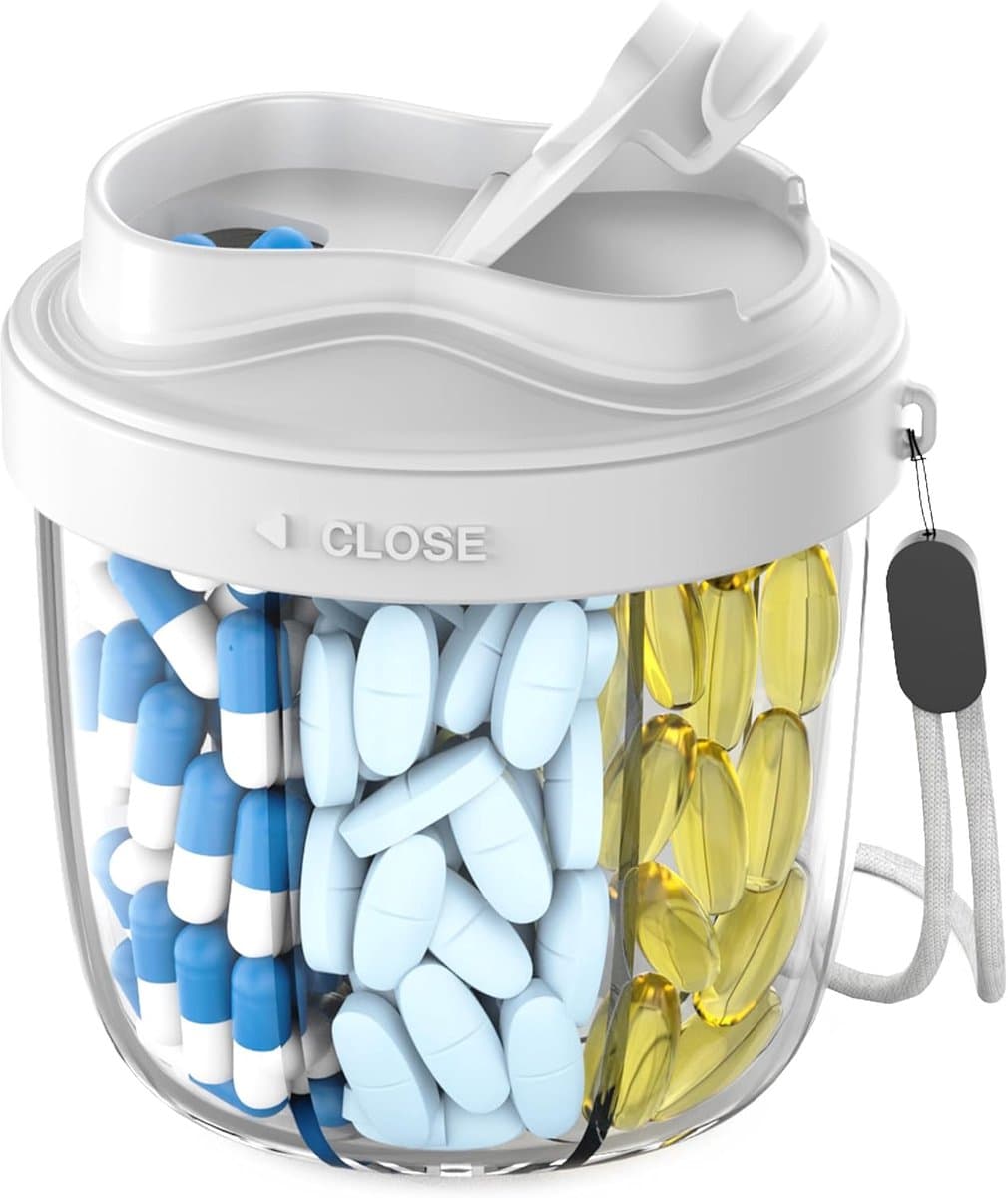 Tablettenbox 7 dagen 's ochtends 's middags 's avonds – ronde medicijnbox met 7 vakken, brede opening & anti-verwarring design, BPA-vrij, ideaal voor op reis. Inclusief 20 zelfklevende etiketten