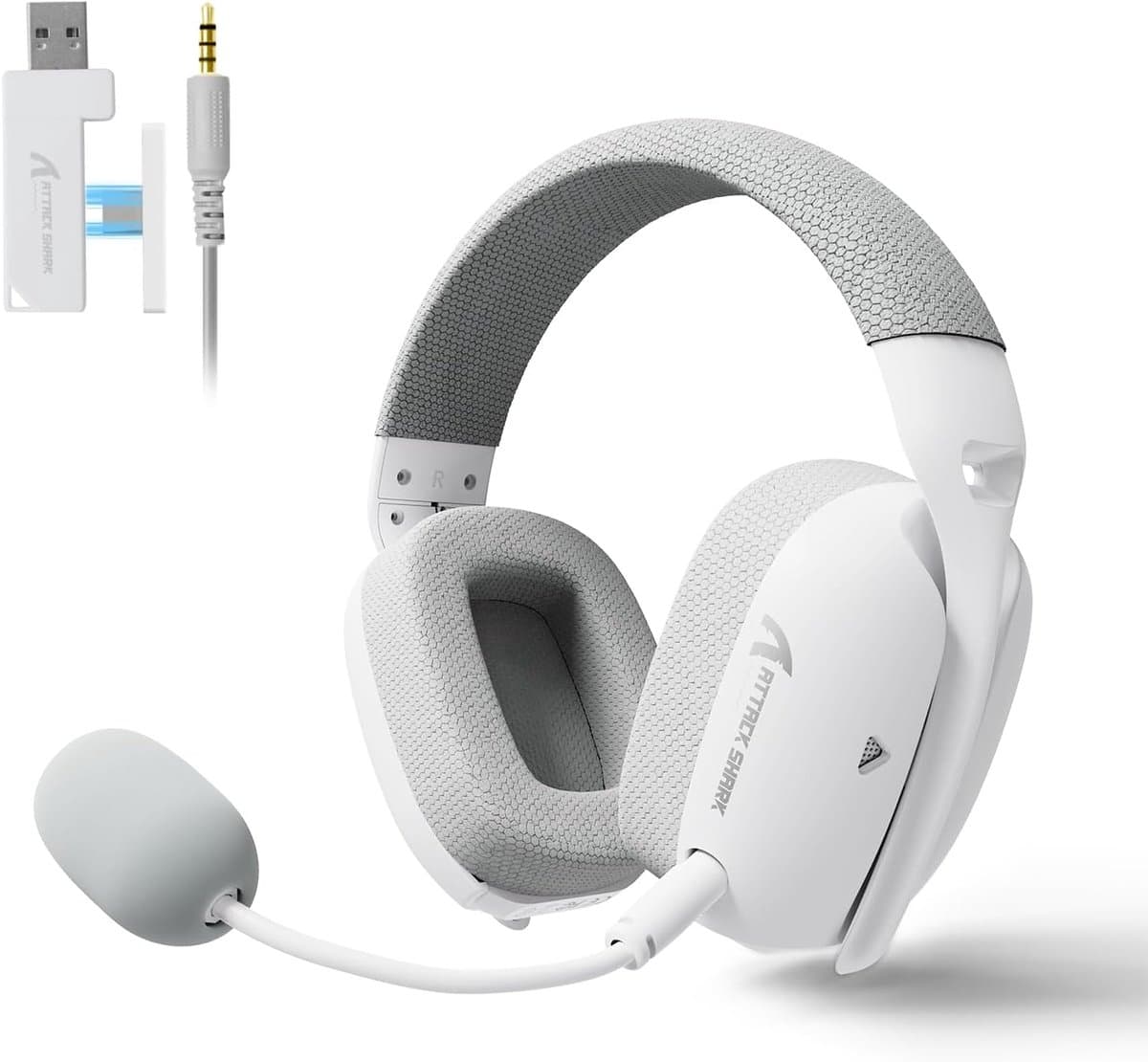 Attack Shark L80 PRO - Gaming Headset - Draadloos - 7.1 Surround Sound - Tri-Mode (2.4G/BT/3.5mm) - Dubbele Microfoon - 40mm Driver - Ultralicht 203g - PC/PS5/Xbox/Switch - Wit