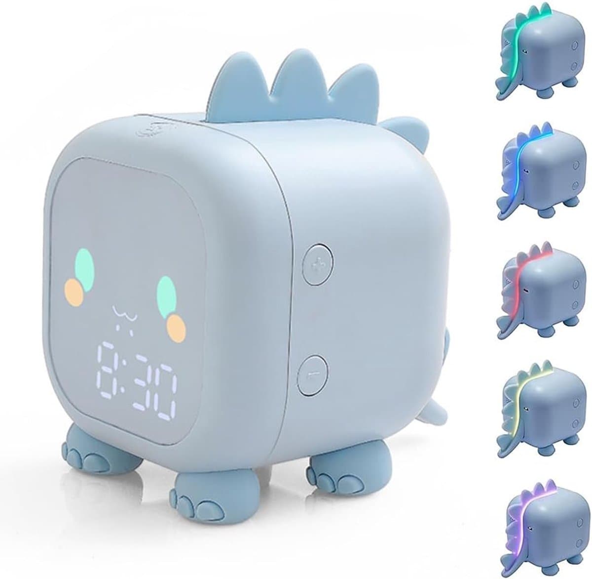 Kinderwekker - Dinosaurus Klok - Slaaptraining Kind - Dubbele Alarmen - 8.8 x 11.7 cm - Blauw