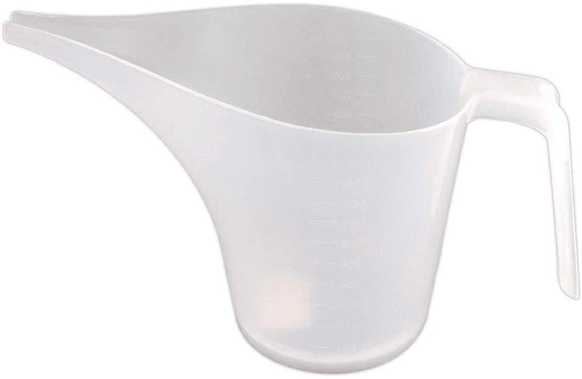 Dailygoods- Maatbeker 1 Liter - Trechterkan - Transparant - Lange Puntige Uitloop - Gemakkelijk Gieten - Voor Vloeibare/Droge Ingrediënten - Trechter