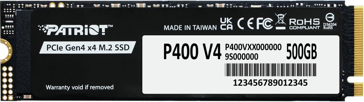 Patriot P400 V4 500GB - SSD - M.2 2280 - PCIe Gen4 x4 - 500 GB - NVMe 2.0 - Smart ECC - 160TBW - zwart