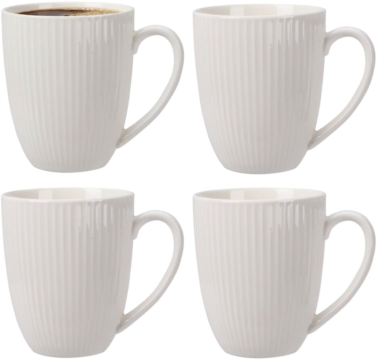 Siaki Koffiemok / theemok Line - 4x - wit - 370 ml - mokken - kerammiek - tas