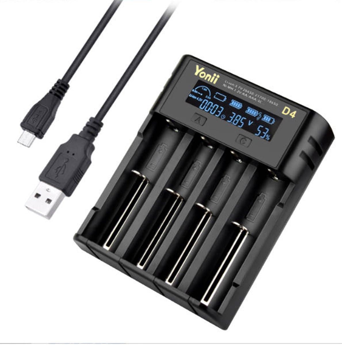 Homtas Universele Slimme Batterijlader – Geschikt voor Li-ion & NiMH Batterijen – 4 Sleuven – USB-C Input – LCD Display