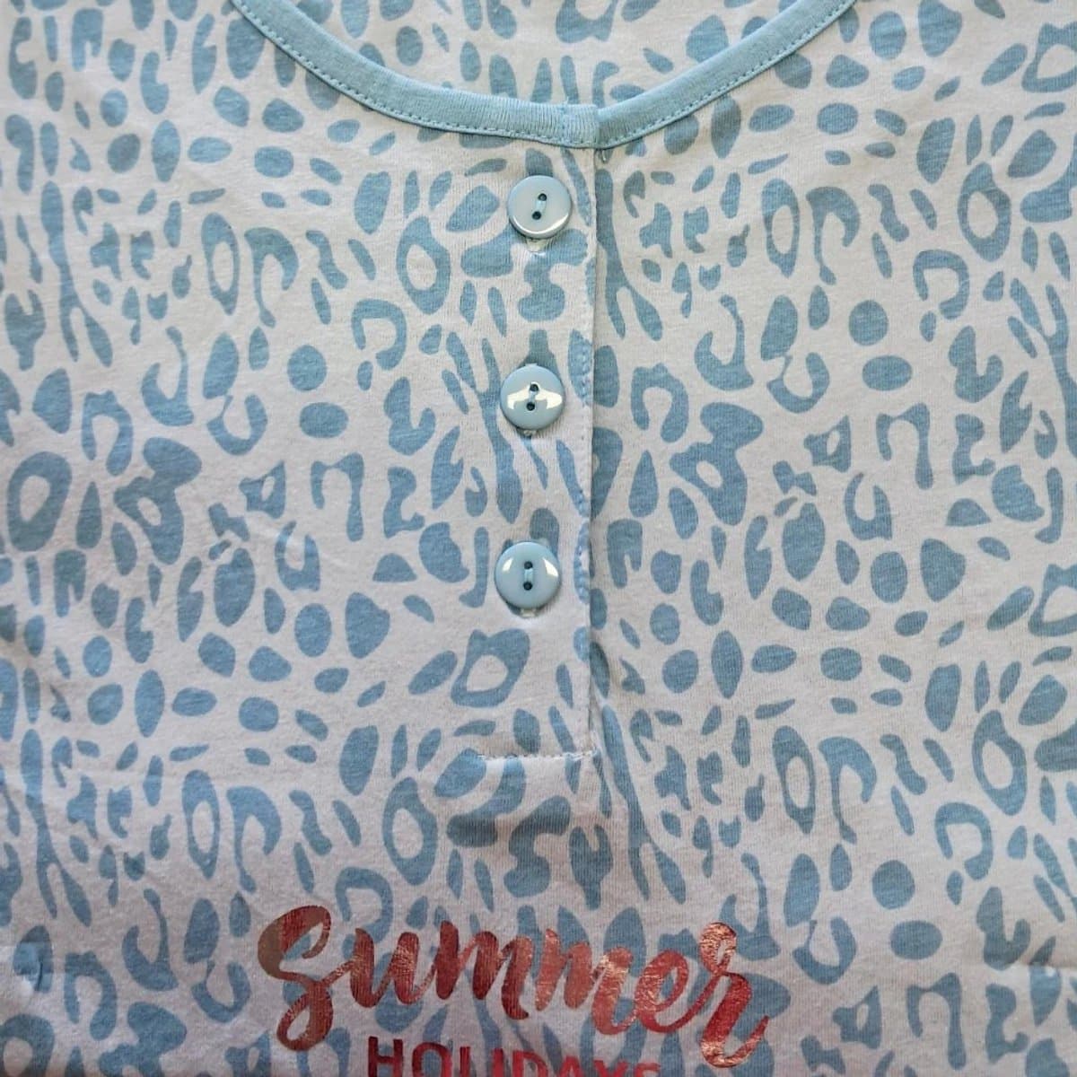 Cocodream dames nachthemd korte mouw - 100% katoen - maat XL - Summer holidays - blauw