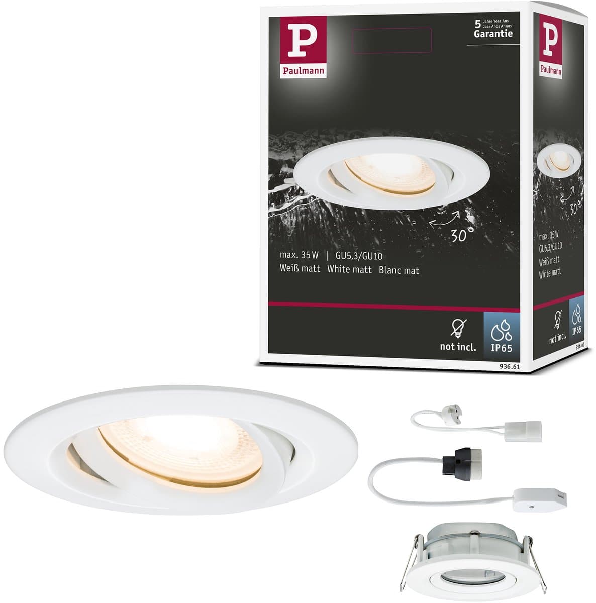 Inbouwlamp Nova Plus zwenkbaar IP65 rond 93 mm 30° GU5,3 / GU10 max. 35W 230/12V dimbaar Wit mat