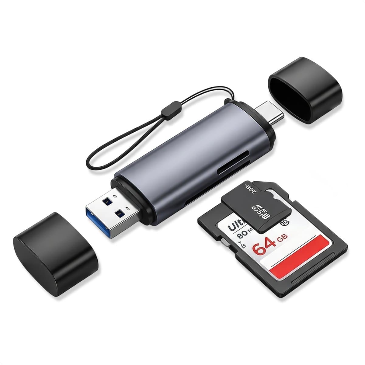 Skoov SD Kaart Lezer met USB-C en USB-A aansluiting - Micro SD - Adapter - Cardreader - Geheugen kaart - Kaartlezer - TF - USB A naar USB C -