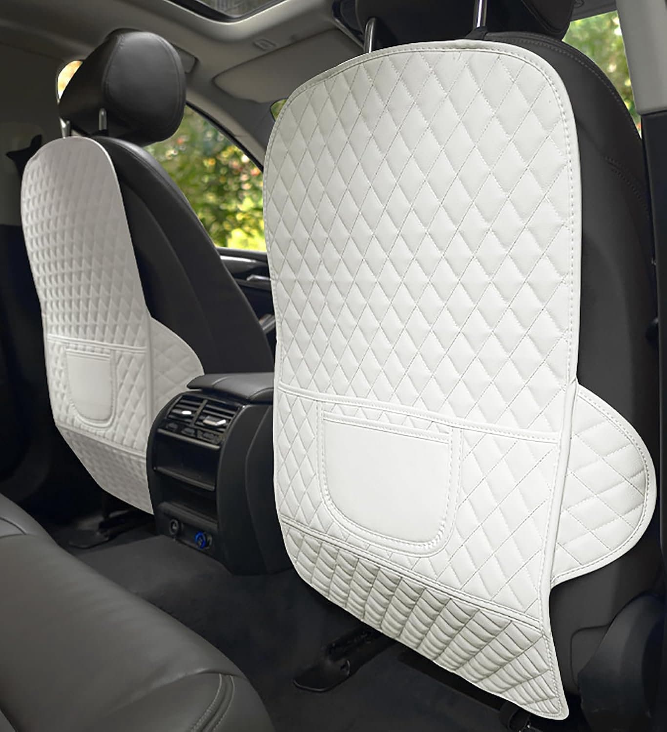 2 stuks auto-achterbank, anti-kick pads voor Jaguar I-PACE SUV 2018, 2019, 2020, 2021, 2022-pr, waterdichte rugleuning, anti-kick pads, autostoel, rugleuningbescherming met zakken, L-wit