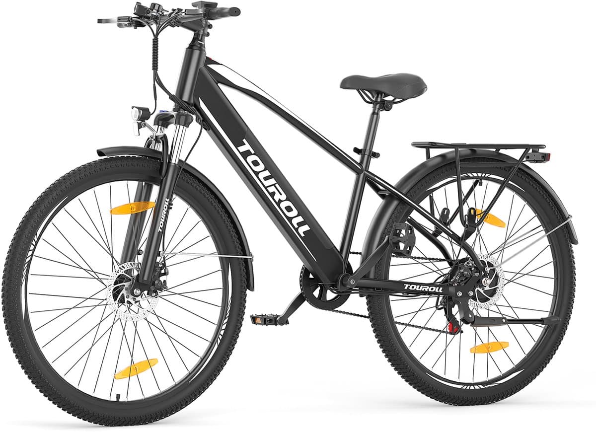 Touroll J1 ST Elektrische Stadsfiets Lage Instap 2026 - 45 Nm Naafmotor - 561,6 Wh Uitneembare Accu - Tot 100 km Actieradius - Shimano 7 Versnellingen - Vergrendelbare Vering - StVZO Verlichting - IPX4 - Zwart