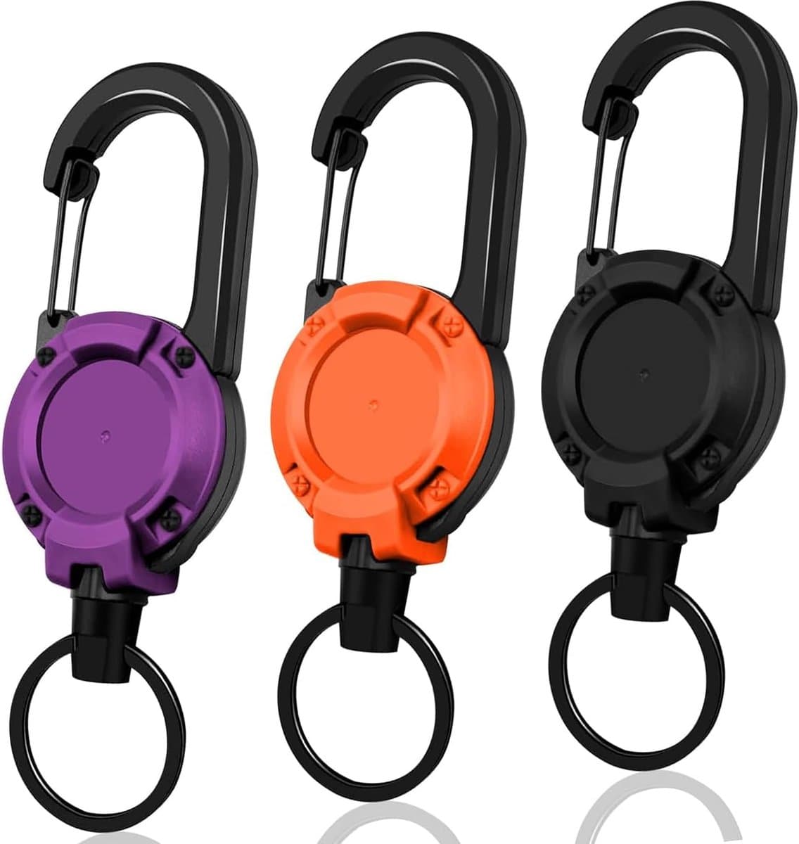 3-delige uitrekbare sleutelhanger, intrekbaar koord met clip ABS sleutelhanger en sleutelring met clipset Inclusief karabijnhaak voor outdoor kamperen en tactisch gebruik (zwart paars oranje)
