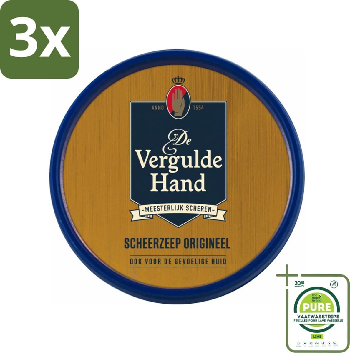 3 x Vergulde Hand Scheerzeeptablet 75 gr - Grootverpakking - Scheerzeep - Scheerzeeptablet - Scheerproduct - Scheerkwast - Gladde Scheerbeurt